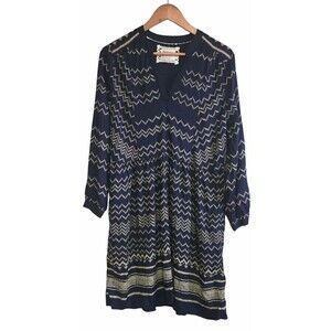 Anthropologie Holding Horses Dress Women's Medium Blue Farica Chevron Pockets